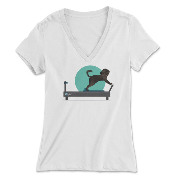 Black Doodle on the Reformer - Women's V-Neck Tee Skyba Print Material