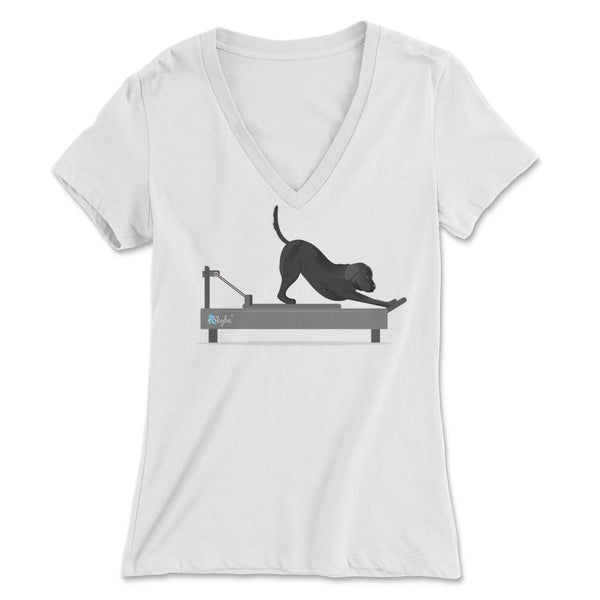Black Lab on the Reformer - Women's V-Neck Tee Skyba Print Material