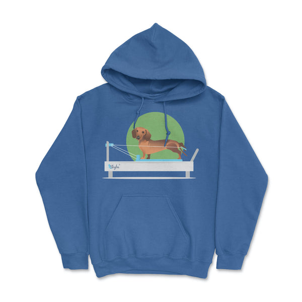 Dachshund on Reformer - Cozy Hooded Sweatshirt Skyba Hoodie