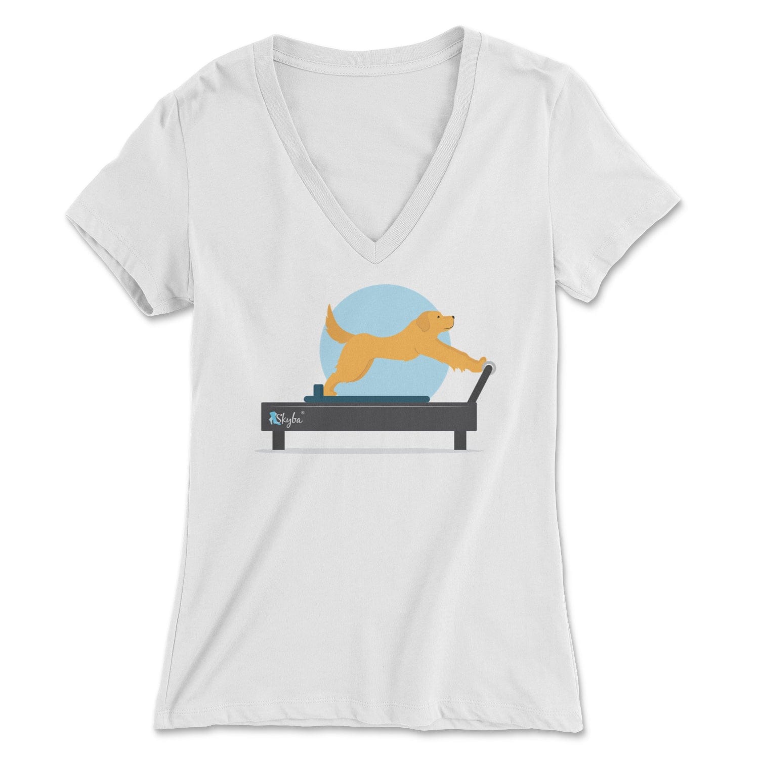 Golden Retriever on the Reformer - Women's V-Neck Tee Skyba Print Material