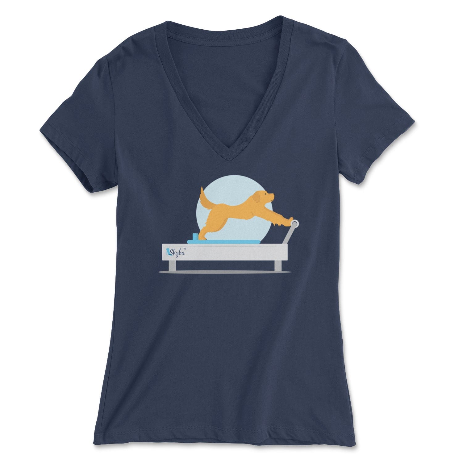 Golden Retriever on the Reformer - Women's V-Neck Tee Skyba Print Material