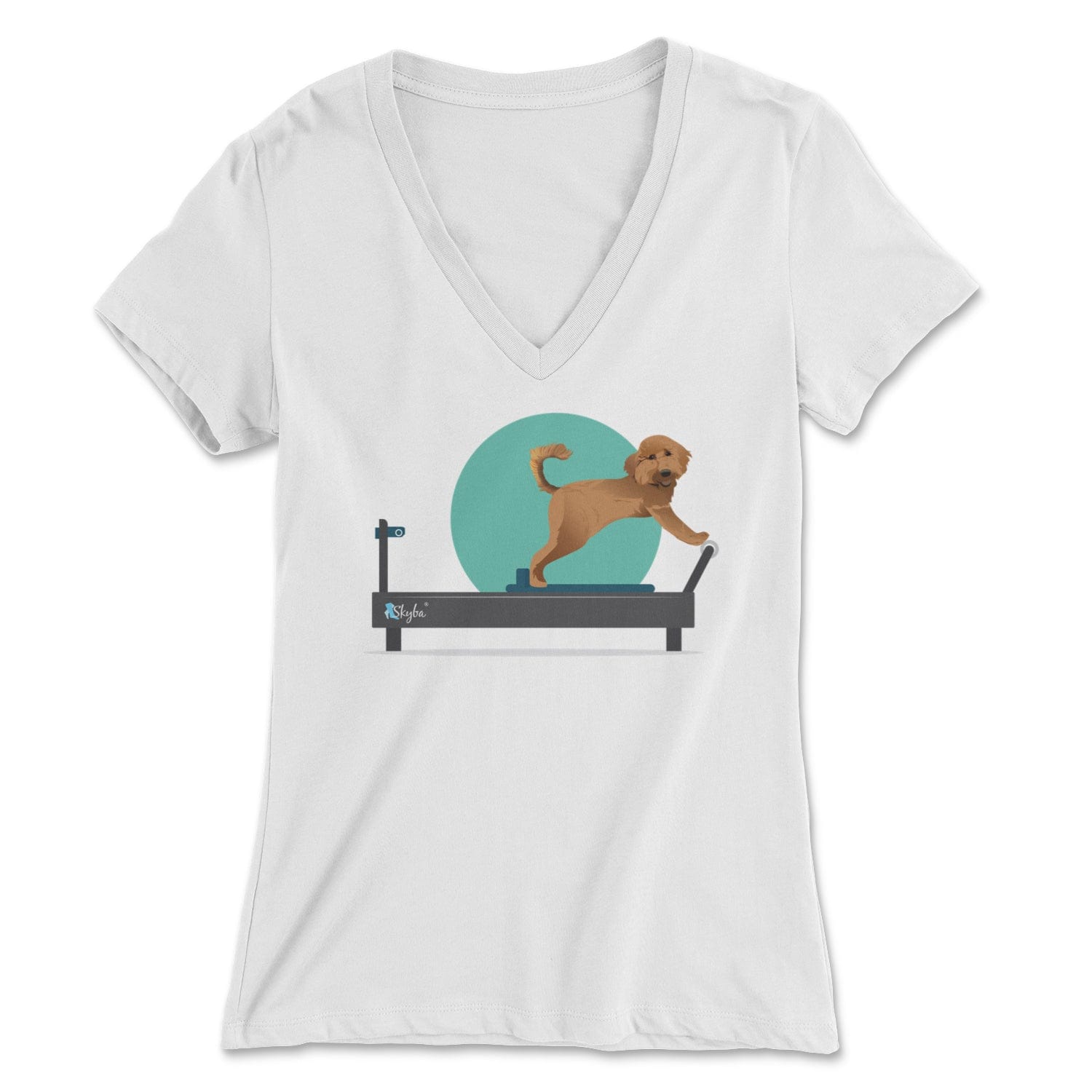 Goldendoodle on the Reformer - Women's V-Neck Tee Skyba Print Material