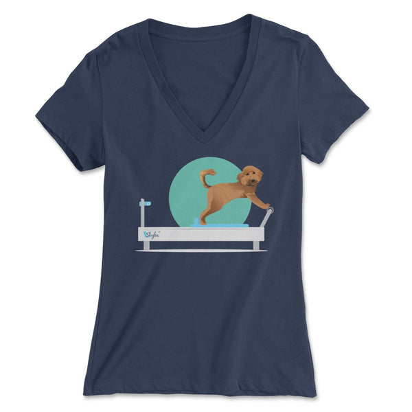 Goldendoodle on the Reformer - Women's V-Neck Tee Skyba Print Material
