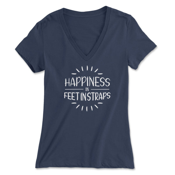 "Happiness is Feet in Straps" - Women's V-Neck Tee Skyba Print Material
