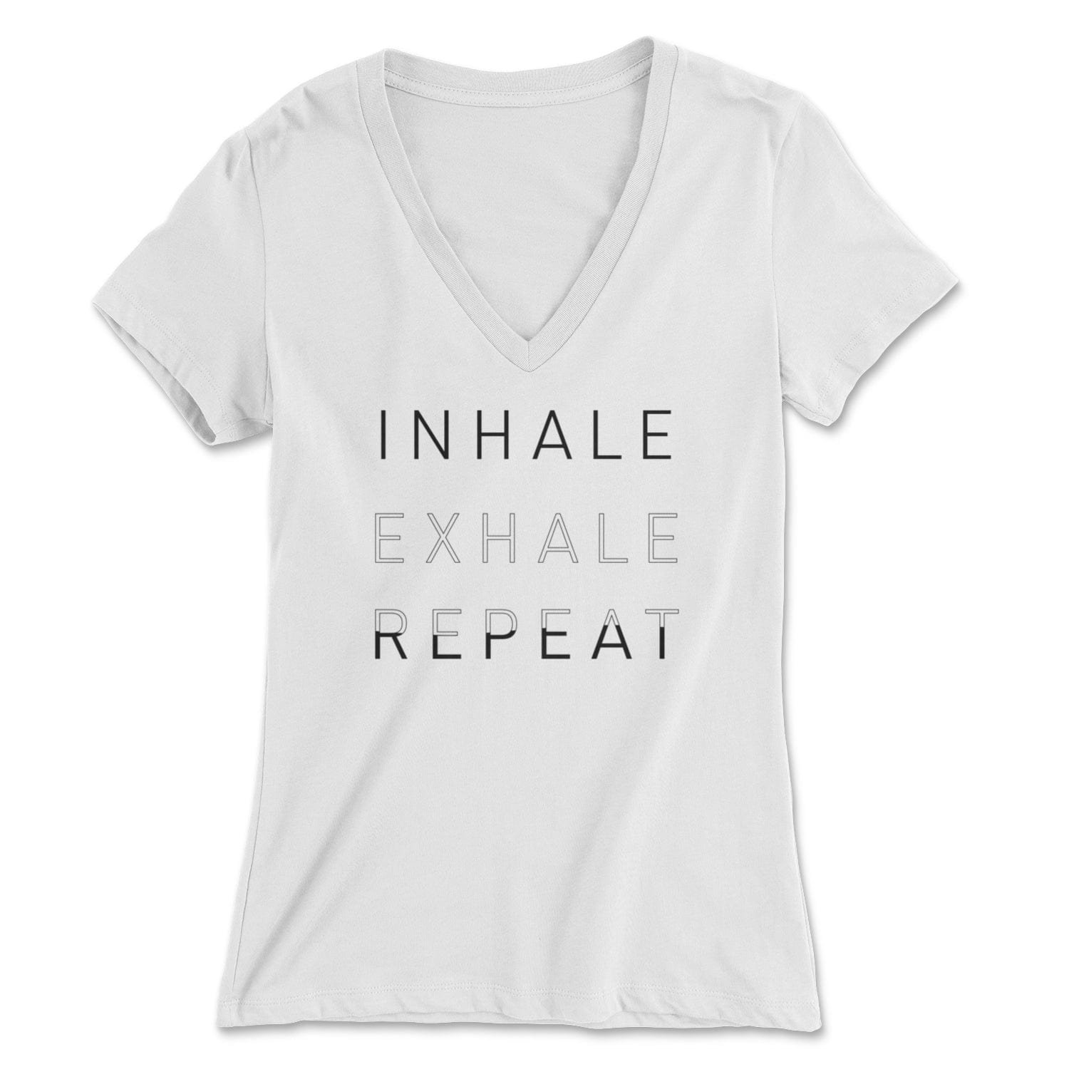 "Inhale Exhale Repeat" - Women's V-Neck Tee Skyba Print Material