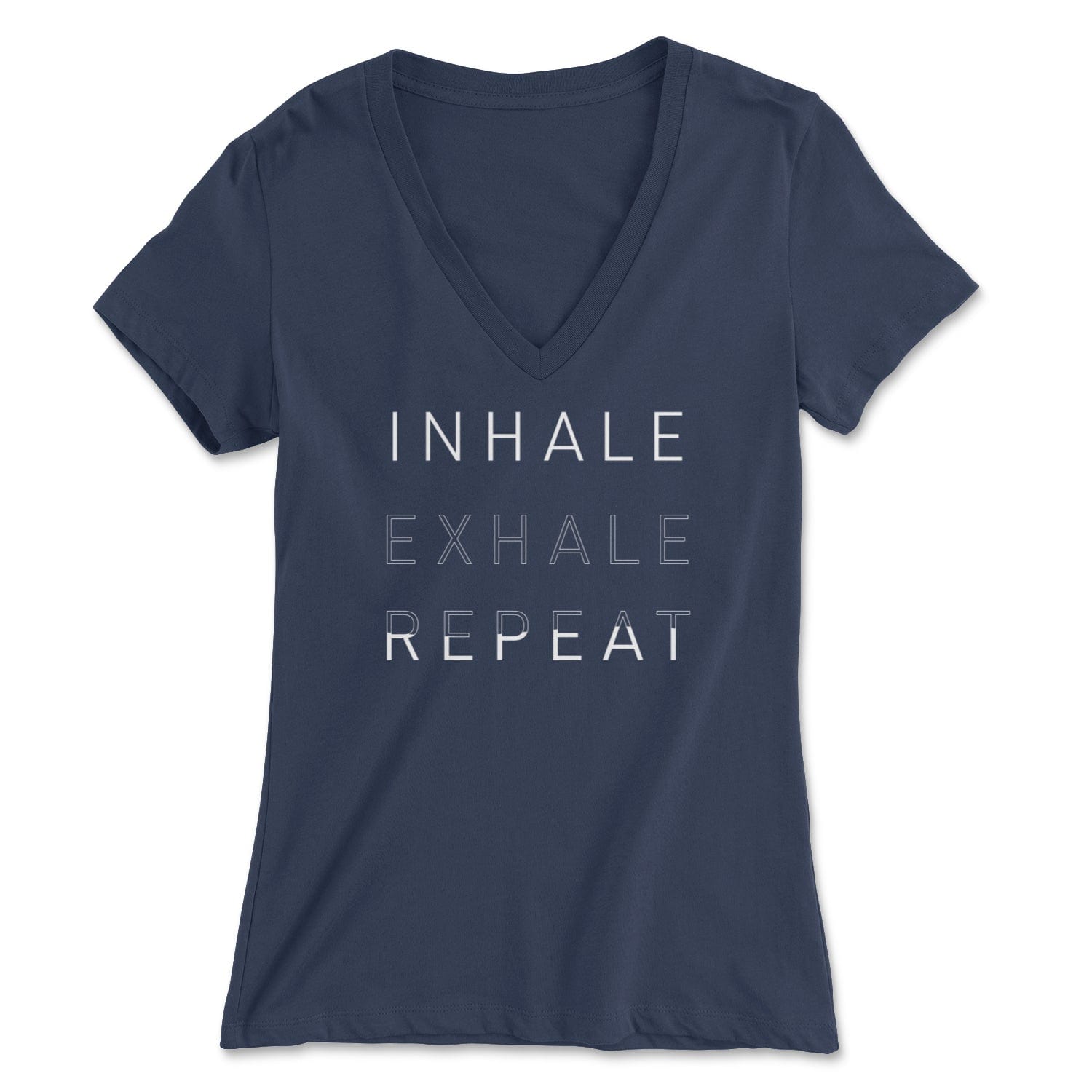 "Inhale Exhale Repeat" - Women's V-Neck Tee Skyba Print Material