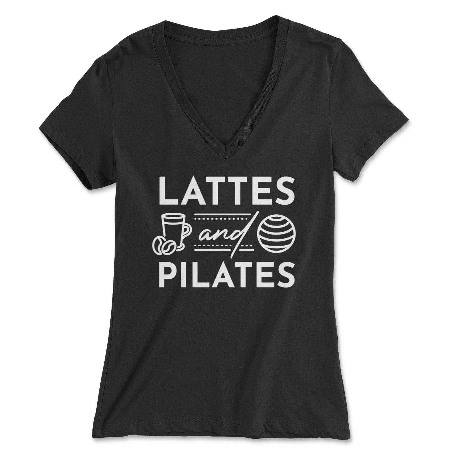 "Lattes and Pilates" - Women's V-Neck Tee Skyba Print Material