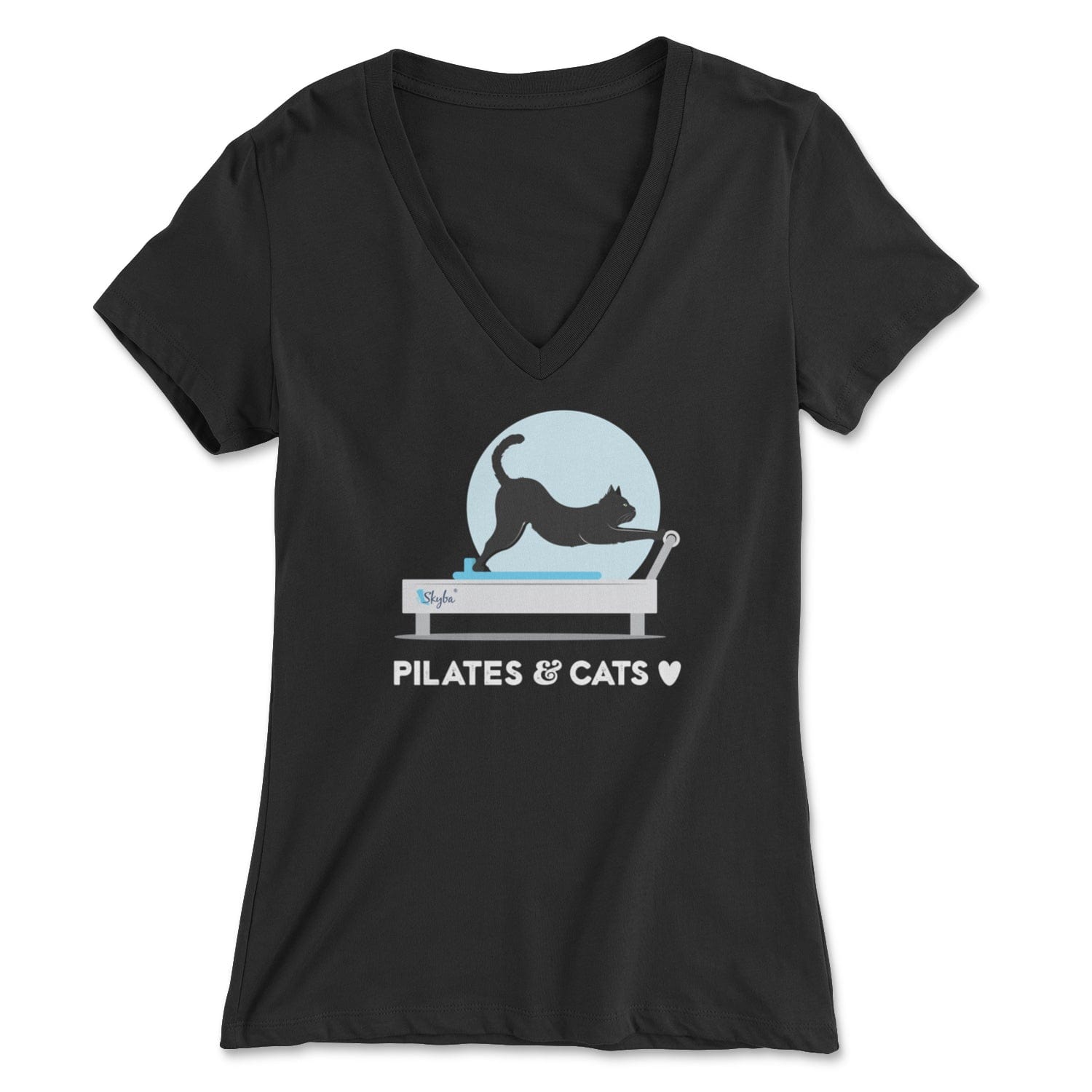 "Pilates & Cats" on the Reformer - Women's V-Neck Tee Skyba Print Material