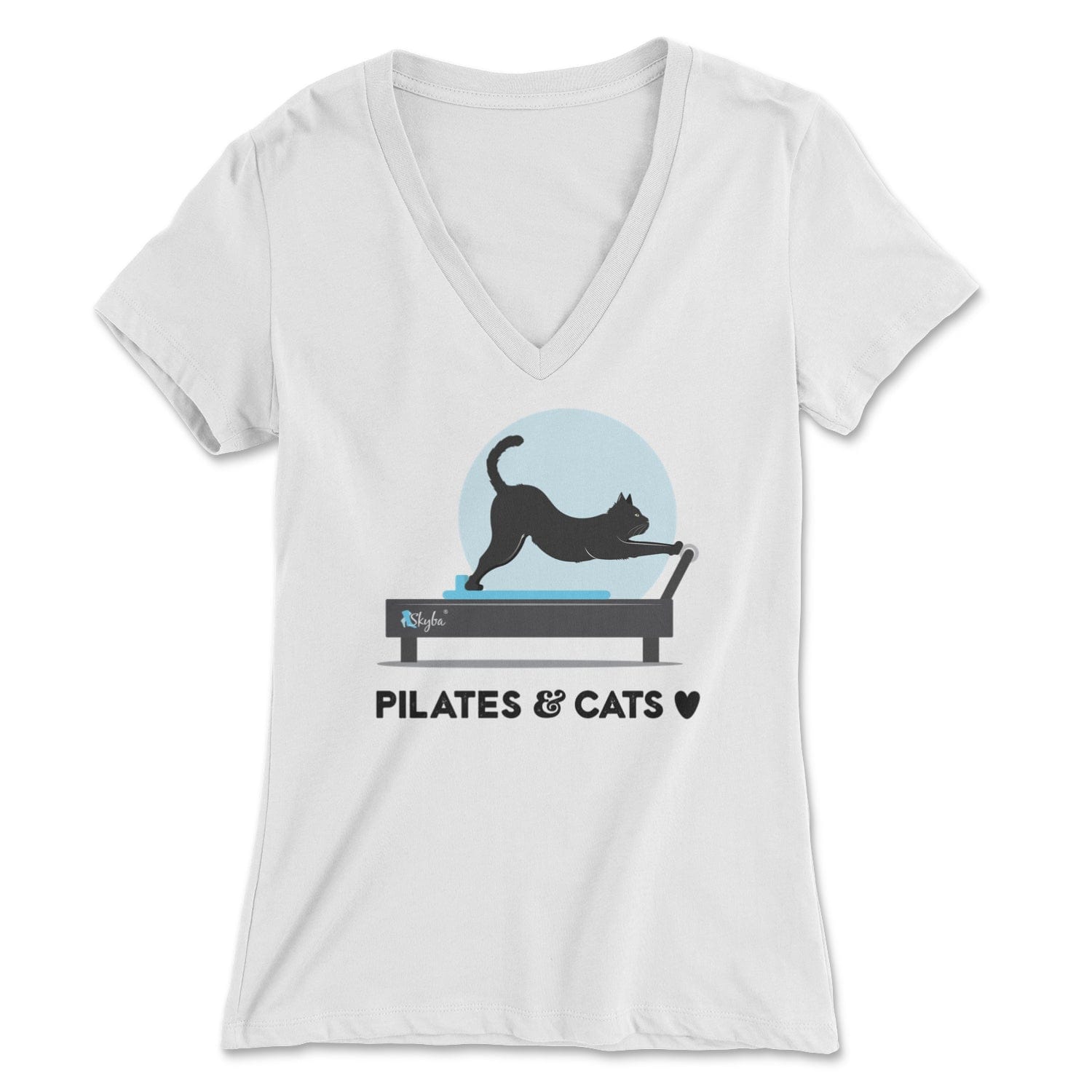 "Pilates & Cats" on the Reformer - Women's V-Neck Tee Skyba Print Material