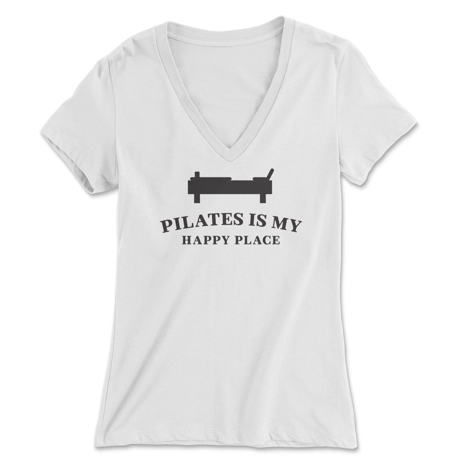 "Pilates is My Happy Place" - Women's V-Neck Tee Skyba Print Material