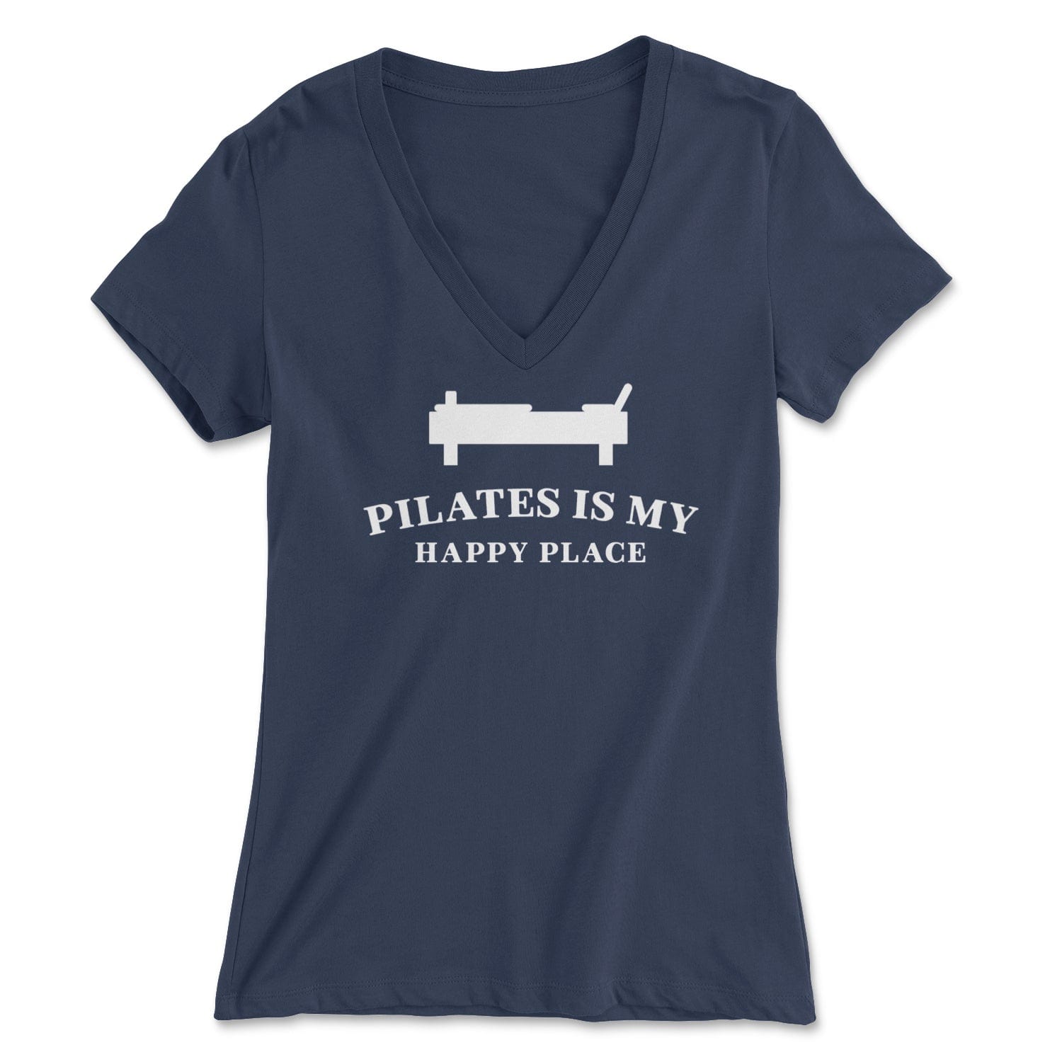 "Pilates is My Happy Place" - Women's V-Neck Tee Skyba Print Material