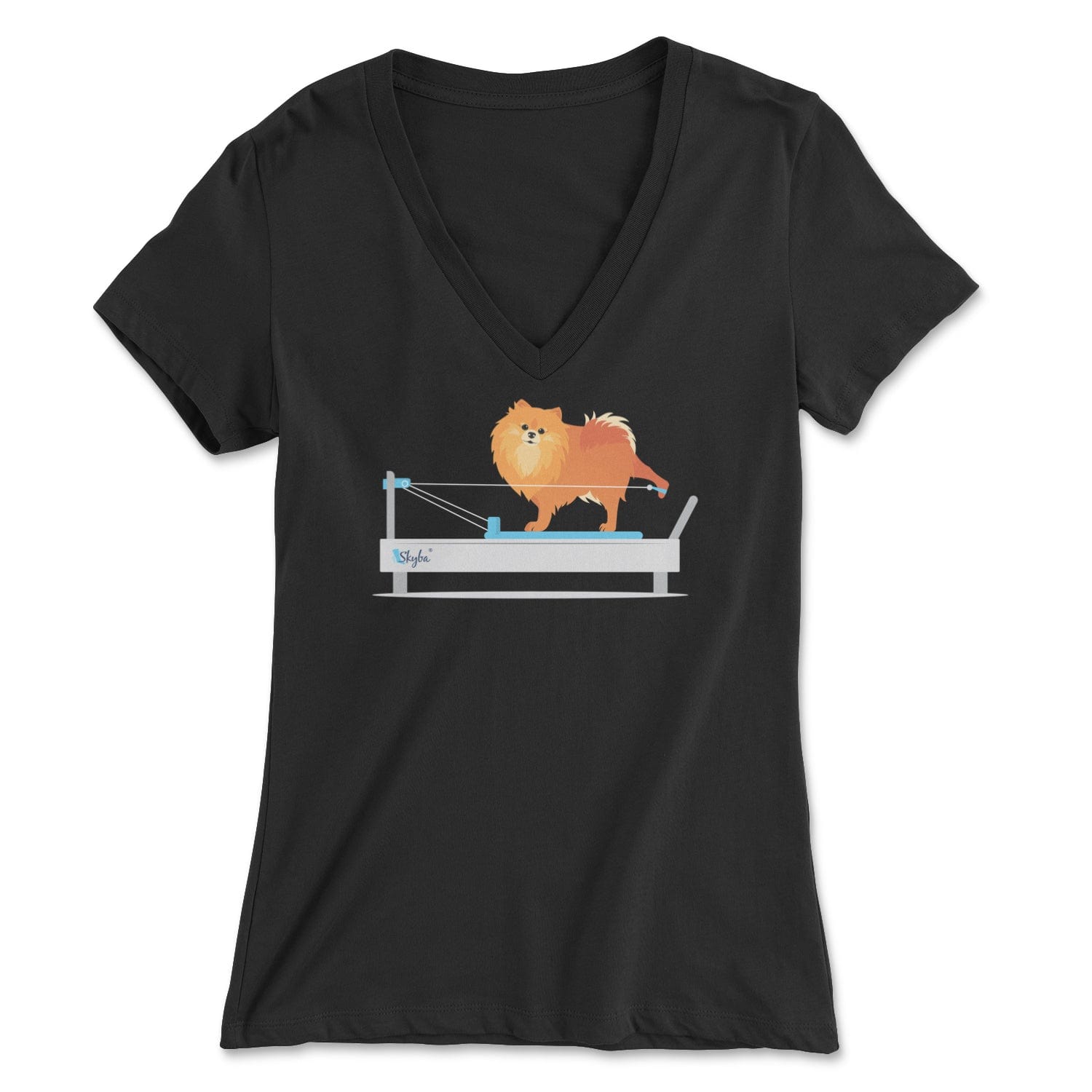 Pomeranian on the Reformer - Women's V-Neck Tee Skyba Print Material