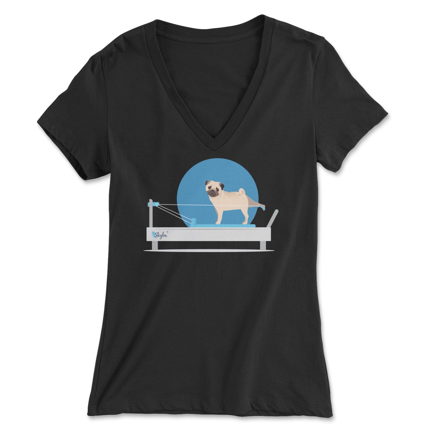 Pug on the Reformer - Women's V-Neck Tee Skyba Print Material