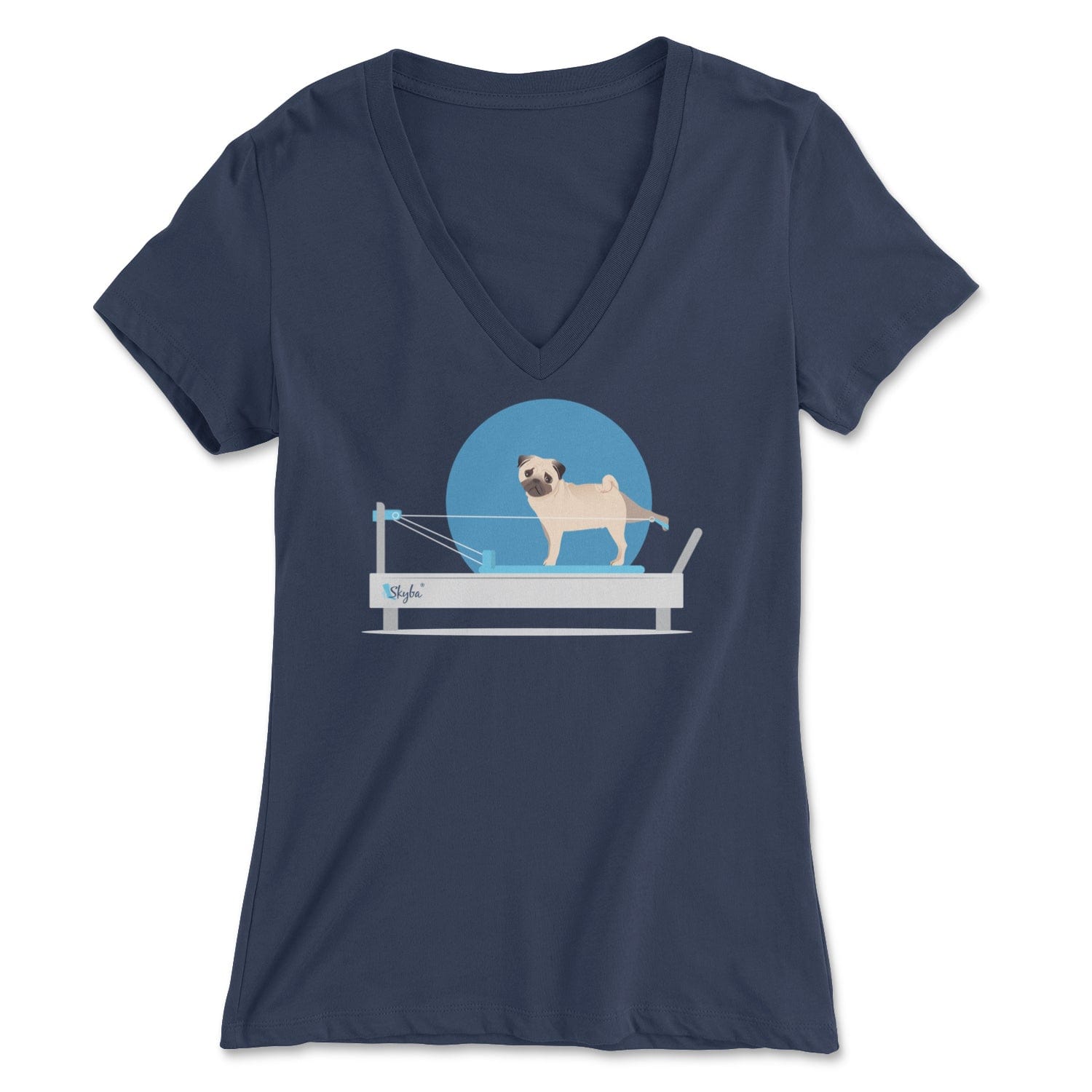 Pug on the Reformer - Women's V-Neck Tee Skyba Print Material