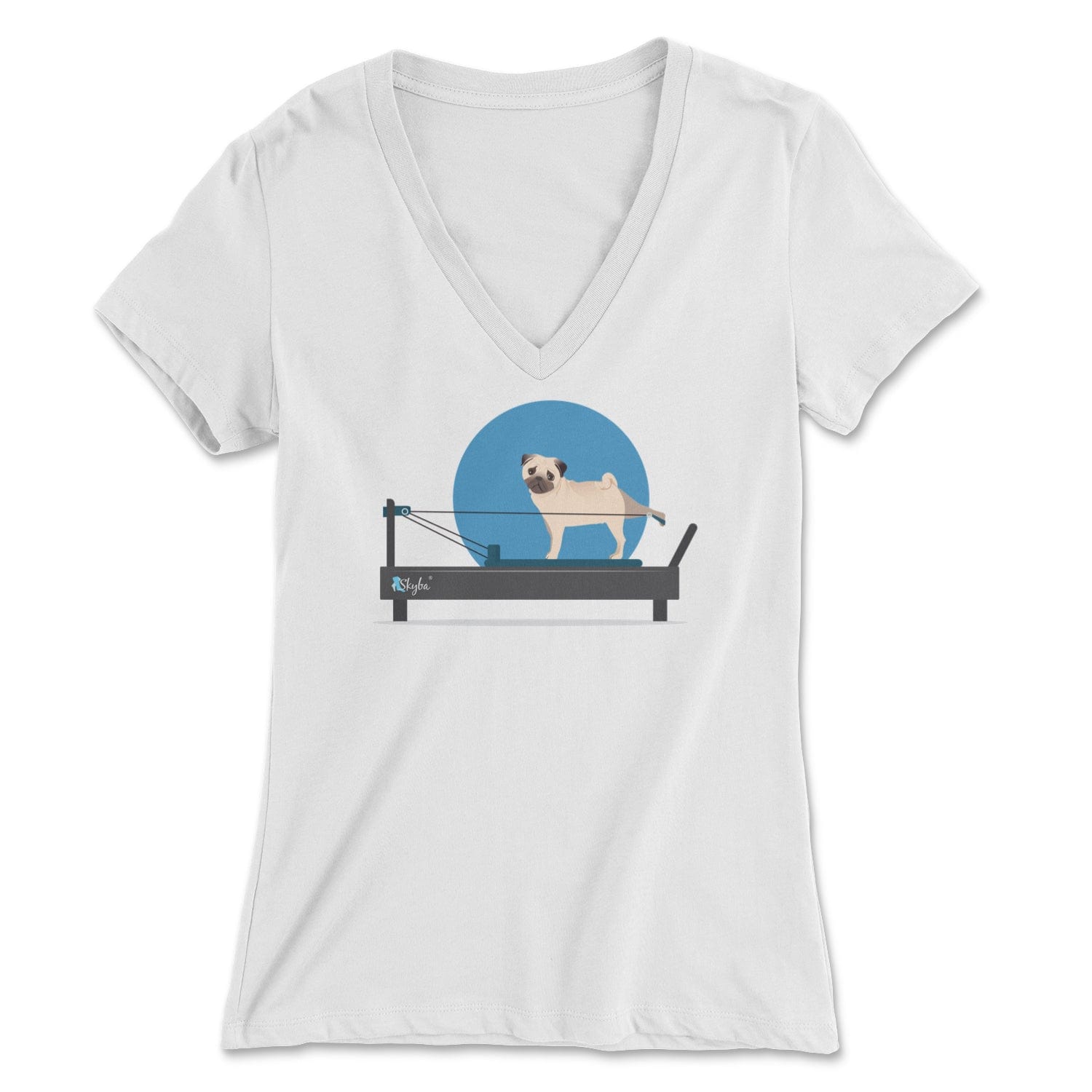 Pug on the Reformer - Women's V-Neck Tee Skyba Print Material