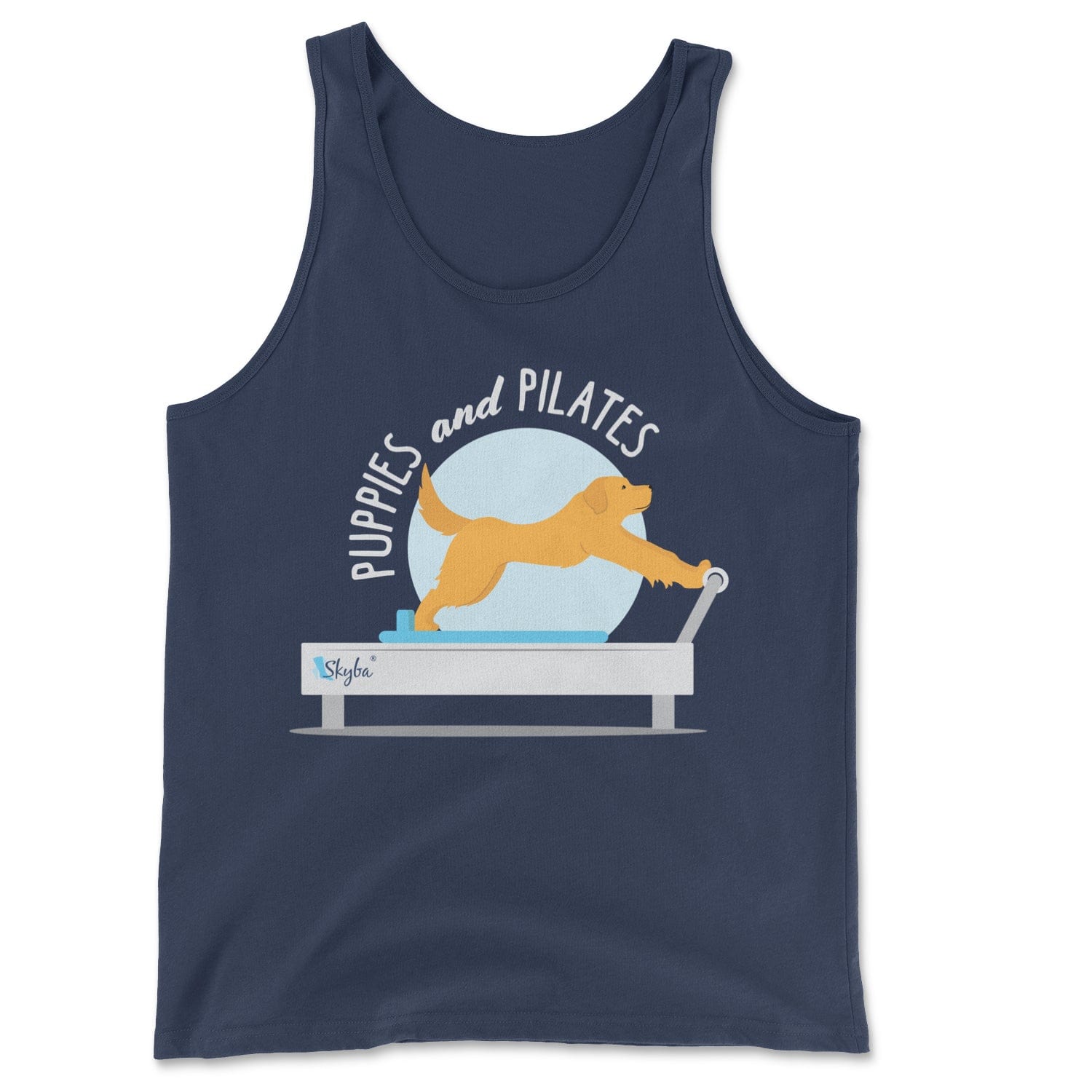 "Puppies and Pilates" Golden Retriever on Reformer - Classic Tank Skyba Print Material