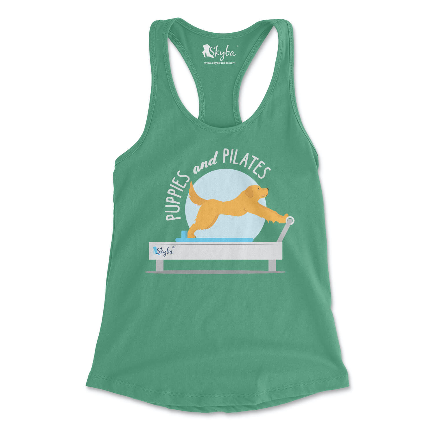 "Puppies and Pilates" Golden Retriever on Reformer - Women's Slim Fit Tank Skyba Tank Top