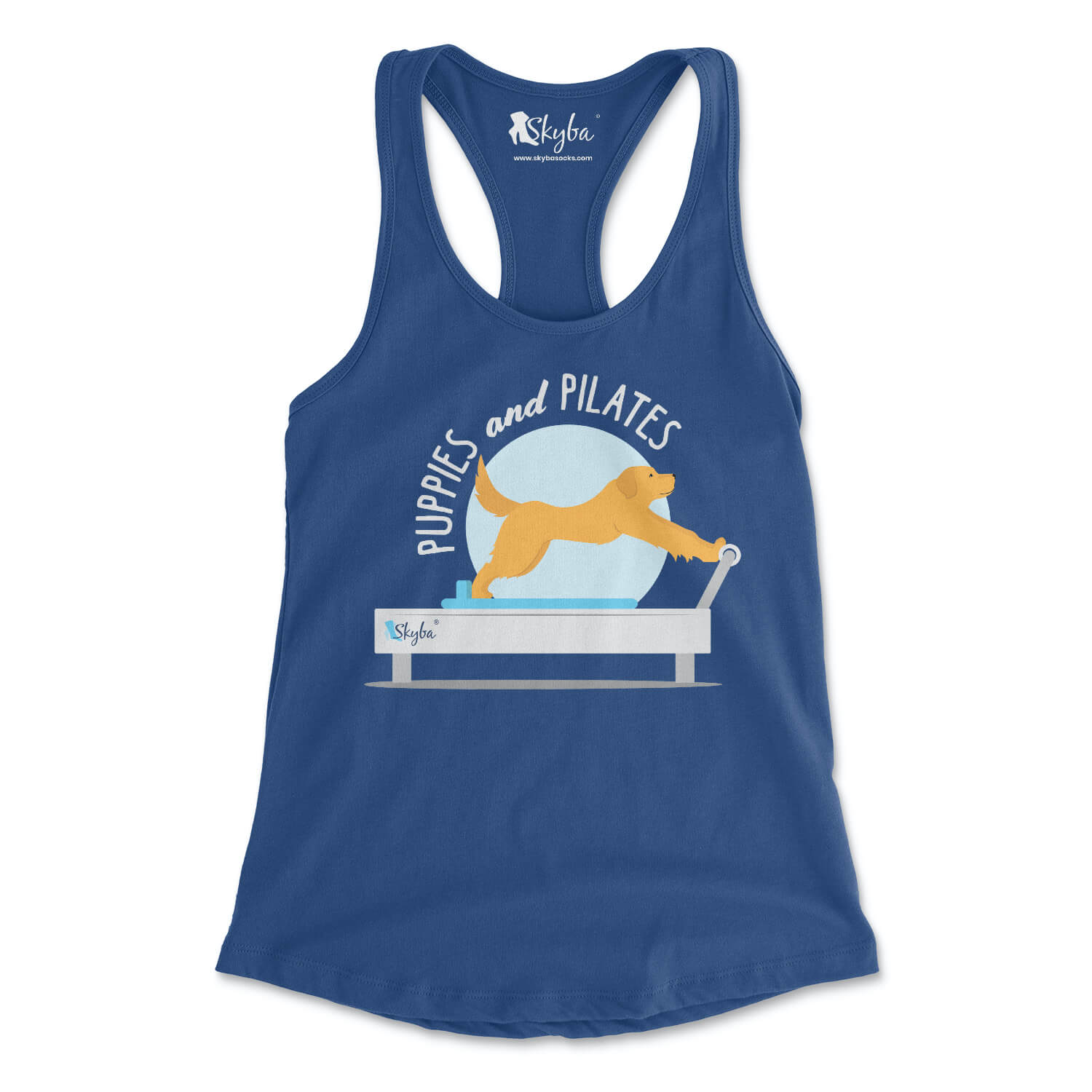 "Puppies and Pilates" Golden Retriever on Reformer - Women's Slim Fit Tank Skyba Tank Top