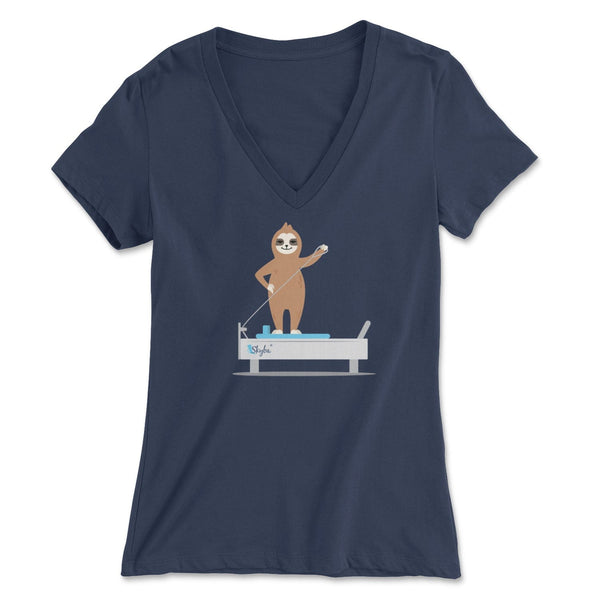 Sloth on the Reformer - Women's V-Neck Tee Skyba Print Material