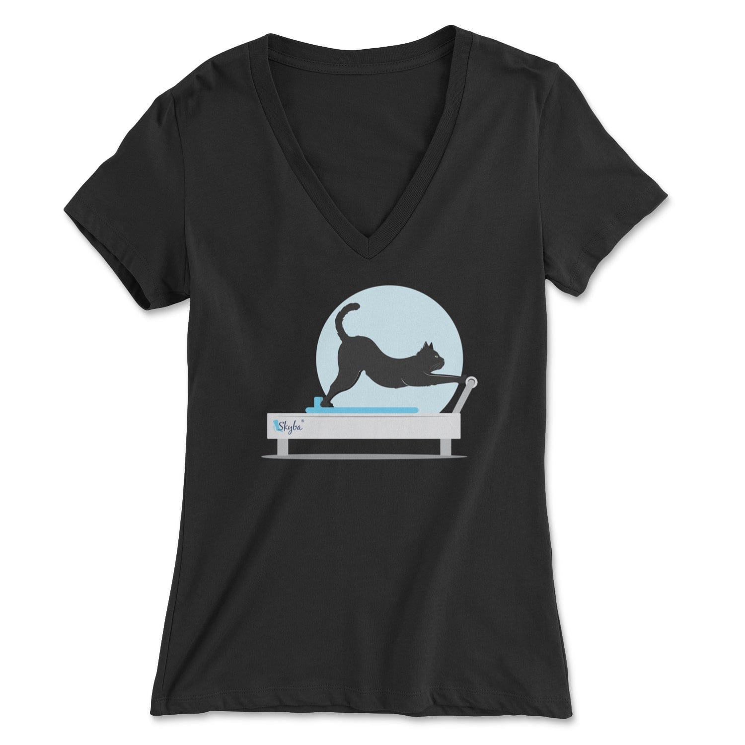 Stretching Cat on the Reformer - Women's V-Neck Tee Skyba Print Material