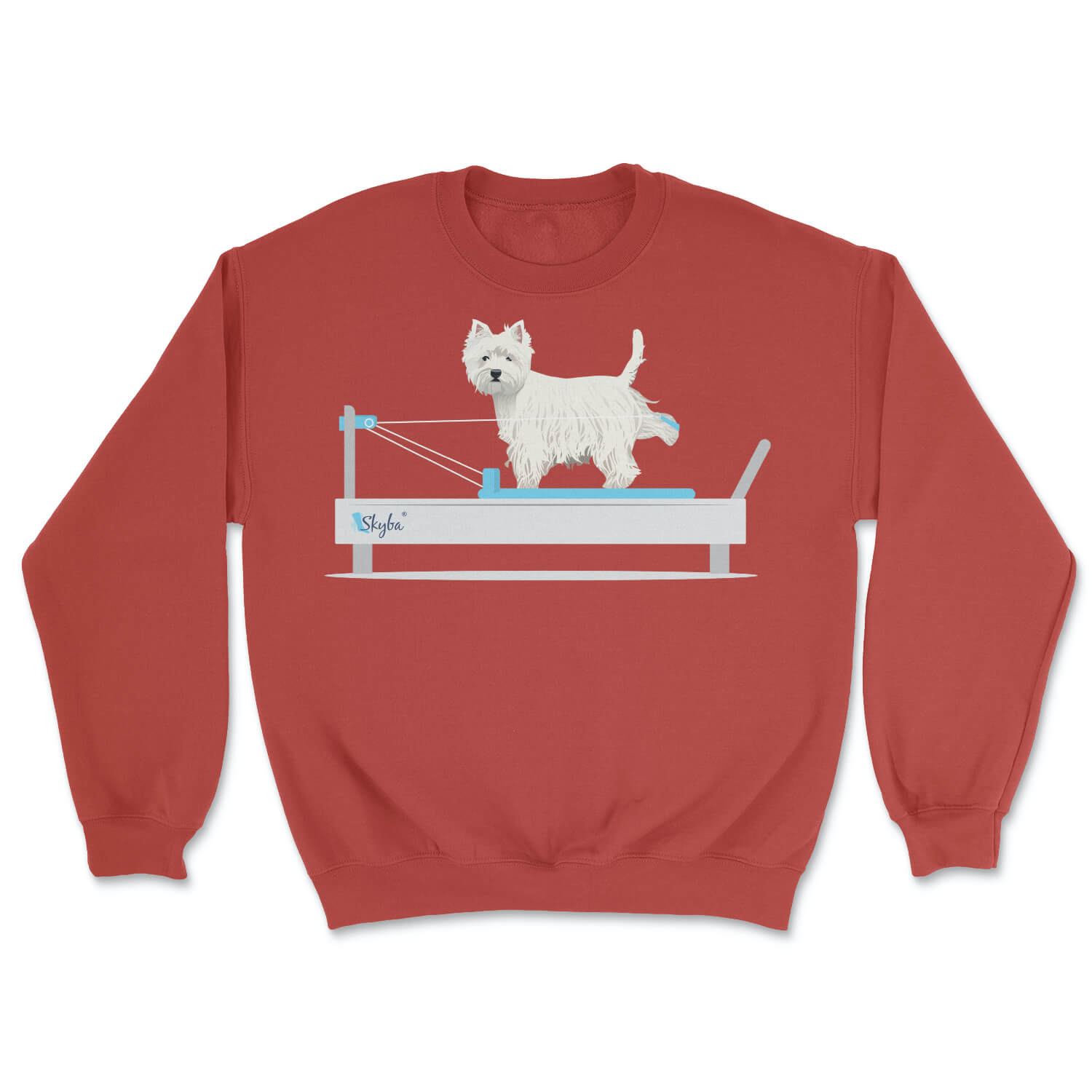 Westie on the Reformer - Cozy Crewneck Sweatshirt Skyba Sweatshirt